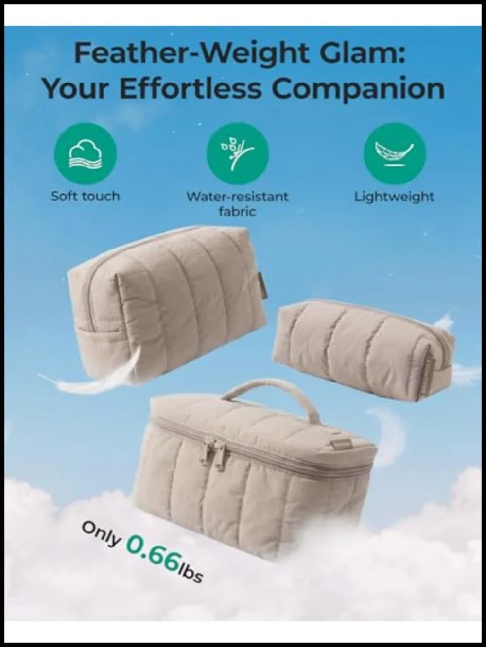 3 Pcs Puffy Travel Makeup Bag Set, Large Toiletry Organizer Case, Cosmetic Pouch